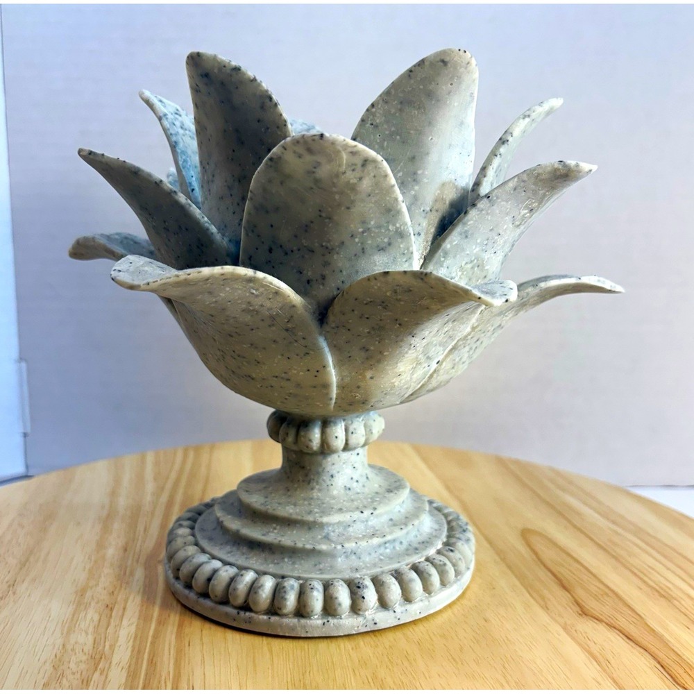 Three Hands Corp Lotus Flower Ceramic Candle Holder Gray Medium Pillar 50069